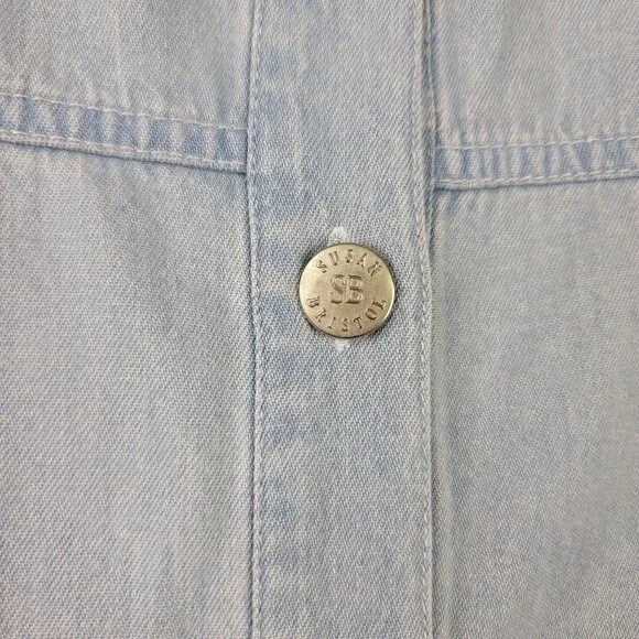 Vintage 90s Susan Bristol Embellished Denim Shirt XL Blue Casual Americana Boxy - Picture 2 of 10